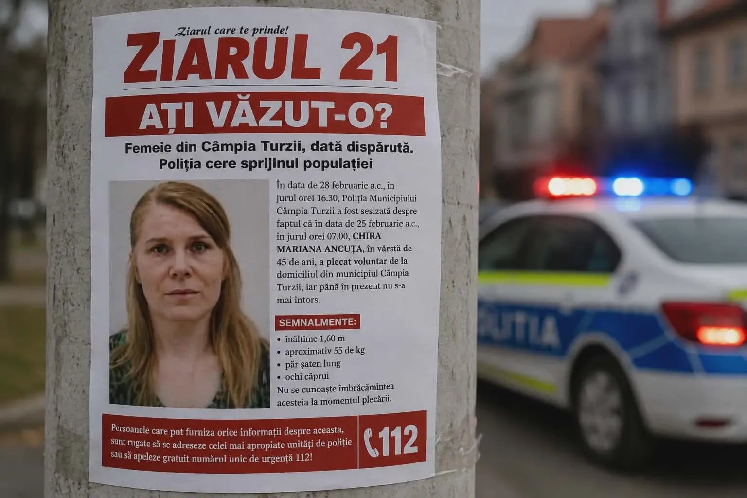 Poliția caută o femeie dispărută din Câmpia Turzii și cere ajutorul publicului